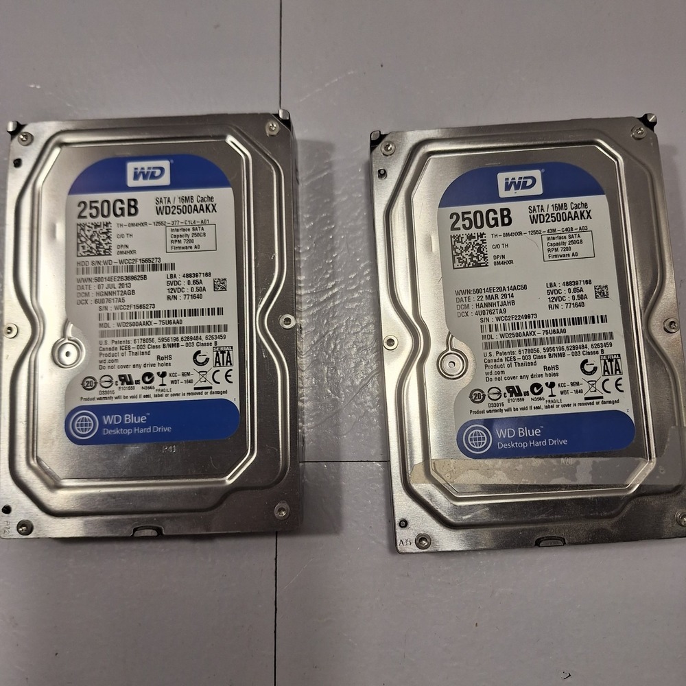 (2) WESTERN DIGITAL WD2500AAKX Caviar Blue 250GB HDD Hard Disk Drive
